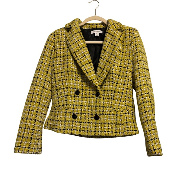 Primark Tweed Blazer Yellow Black White Double Breasted  Jacket - Picture 1 of 8